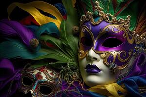 mardi gras mask kostym traditionell karneval design bakgrund ansikte, generativ ai foto