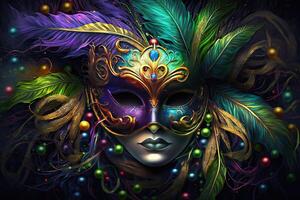 mardi gras mask kostym traditionell karneval design bakgrund ansikte, generativ ai foto