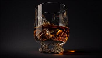 glas av whisky inomhus, dyr alkoholhaltig dryck generativ ai illustration foto