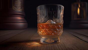 glas av whisky inomhus, dyr alkoholhaltig dryck generativ ai illustration foto