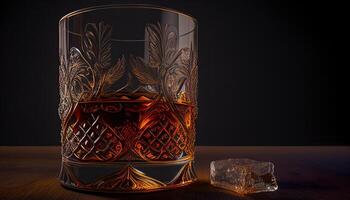 glas av whisky inomhus, dyr alkoholhaltig dryck generativ ai illustration foto