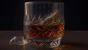 glas av whisky inomhus, dyr alkoholhaltig dryck generativ ai illustration foto
