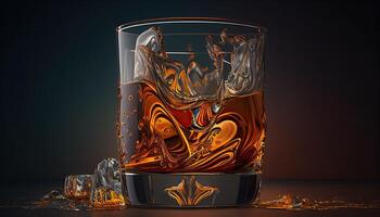 glas av whisky inomhus, dyr alkoholhaltig dryck generativ ai illustration foto