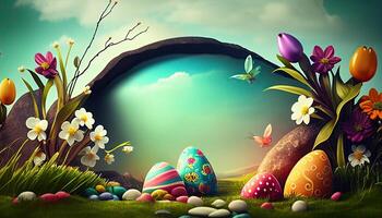 påsk Semester bakgrund. påsk ägg illustration bakgrund med kopia Plats. generativ ai foto