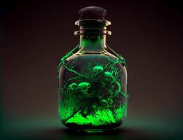 flaska med grön förgifta. farlig ämne. ai genererad foto