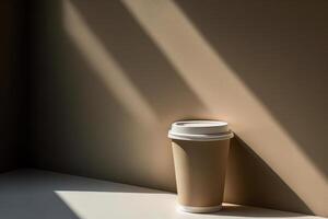 Foto kaffe kopp med en beige tömma vägg. illustration ai generativ
