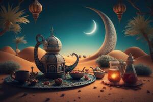 festlig Foto ramadan kareem bakgrund. illustration ai generativ