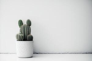 en verklig grön kaktus i en vit pott. illustration ai generativ foto