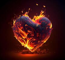 flammande hjärta på en mörk bakgrund. obesvarad kärlek slukar brand. ai genererad foto