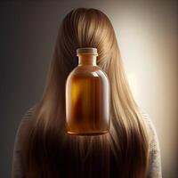 elegant hår vård spray flaska fläck bakgrund. illustration generativ ai foto