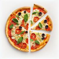 pizza på vit bakgrund illustration generativ ai foto