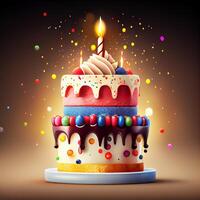 födelsedag kaka med ljus. illustration generativ ai foto