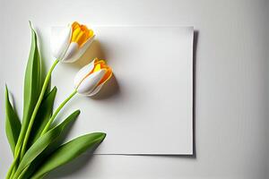 sida med vit tulpan blommor. illustration generativ ai foto