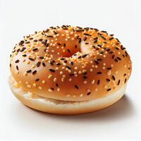 färsk gott varm bagel vit bakgrund. illustration generativ ai foto