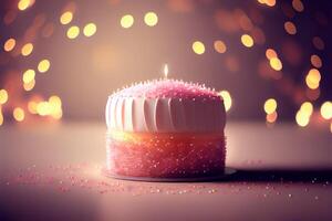 födelsedag kaka med ljus på tallrik. illustration generativ ai foto