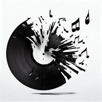svart musik anteckningar tecken flygande ut av en bruten musik rec. illustration generativ ai foto