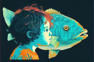 barn med fisk logotyp. foto