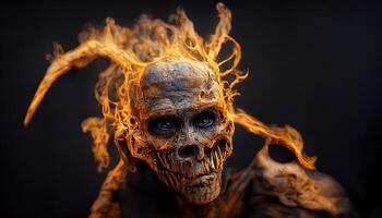 illustration av brinnande Skräck skelett i de mörk foto