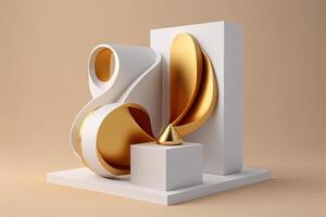 3d abstrakt podium minimal geometrisk vit och guld bakgrund generativ ai foto