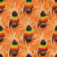 ljus psychedelic sömlös mönster i orange toner med cannabis blad element. 3d framställa. ai illustration. foto