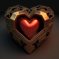 röd hjärta med gyllene dekor. digital illustratio. ai foto