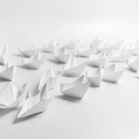 ledarskap begrepp med vit papper fartyg ledande bland vit. generativ ai. foto