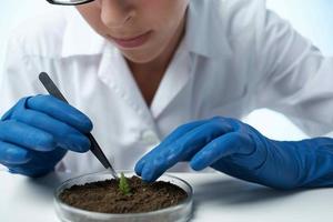 kvinna biolog teknologi forskning experimentera agronomi foto