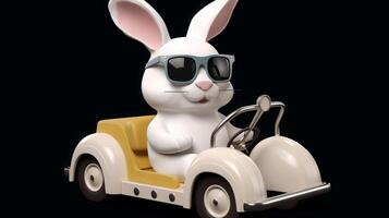 kanin körning en små bil med pilot glasögon, 8 K - generativ ai foto