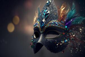 venetian karneval mask med fjädrar, generativ ai. foto