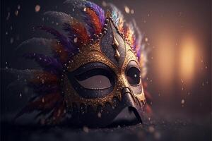 venetian karneval mask med fjädrar, generativ ai. foto