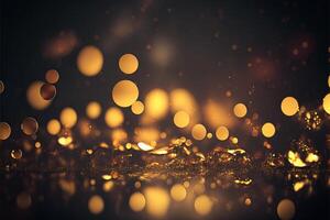 guld dammig bokeh, stjärna glitter bakgrund, abstrakt bakgrund med bokeh effekt. textur bakgrund abstrakt svart, guld, generativ ai. foto