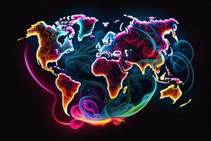 neon abstrakt värld Karta illustration generativ ai foto