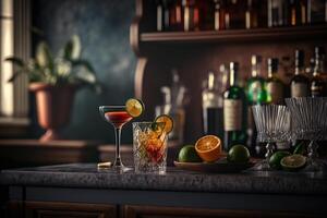 frukt färsk cocktails på de bar illustration generativ ai foto