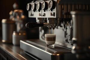 kaffe maskin gör varm dryck i kopp generativ ai foto