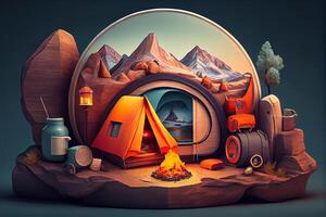 utomhus- camping aktiviteter med tält illustration generativ ai foto