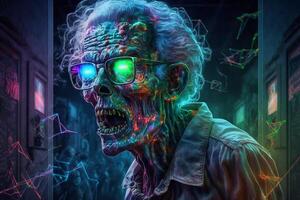 zombie hologram i retro stil i neon färger illustration generativ ai foto