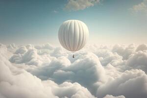 varm luft ballong på mitten i de klar vit himmel och ren moln generativ ai foto