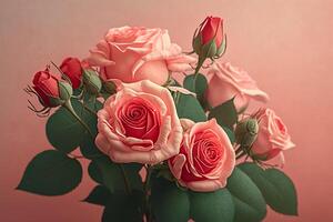 hälsning bukett rosa blommor ro generativ ai foto