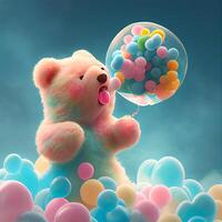 socker teddy Björn med färgrik ballonger illustration generativ ai foto