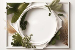 vit tömma duk ram med dekor och grön växter generativ ai foto