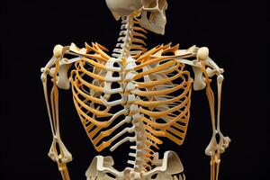 böjd ryggrad skolios, mänsklig skelett med skolios, illustration generativ ai foto