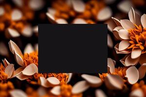beige blommor på svart bakgrund hälsning kort firande Mars 8 kopia Plats attrapp illustration generativ ai foto