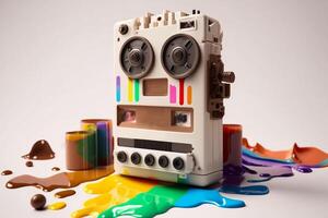 kassett stereo tejp inspelare i regnbåge färger generativ ai foto