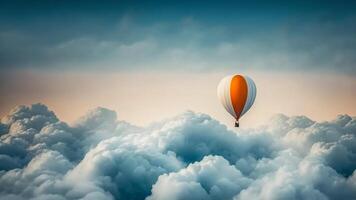 varm luft ballong i de solnedgång kväll himmel och ren moln kopia Plats generativ ai foto