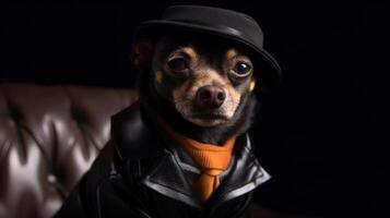 gangster hund chihuahua maffia på mörk generativ ai foto