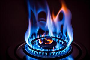gas kokplatta, blå gas brännare illustration generativ ai foto