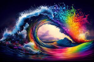 hav regnbåge vågor illustration generativ ai foto