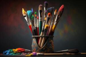färgrik måla borstar, begrepp kreativitet generativ ai foto
