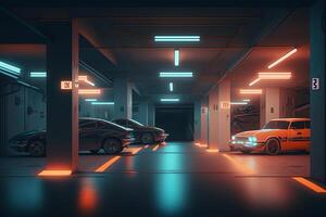 underjordisk bil parkering område, generativ ai foto