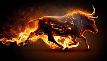 löpning brand tjur, stock marknadsföra tjur fas, generativ ai illustration foto